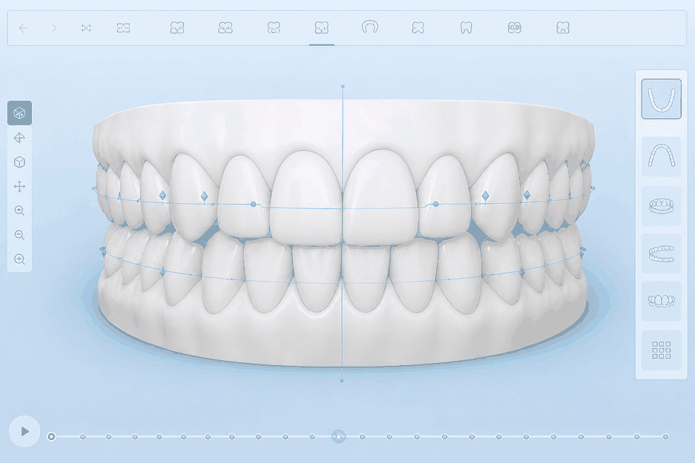 Illustrative Invisalign smile preview on a 3D dental scan